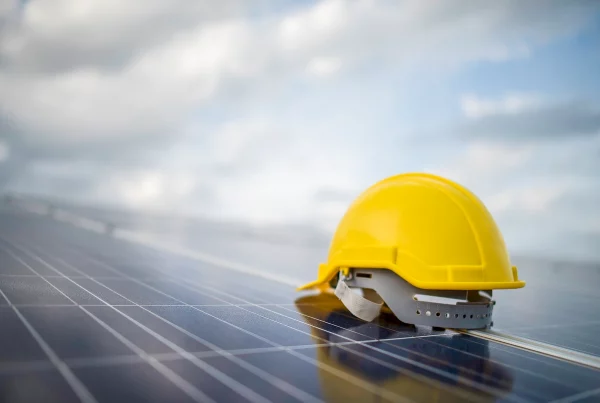 hard hat over solar panel